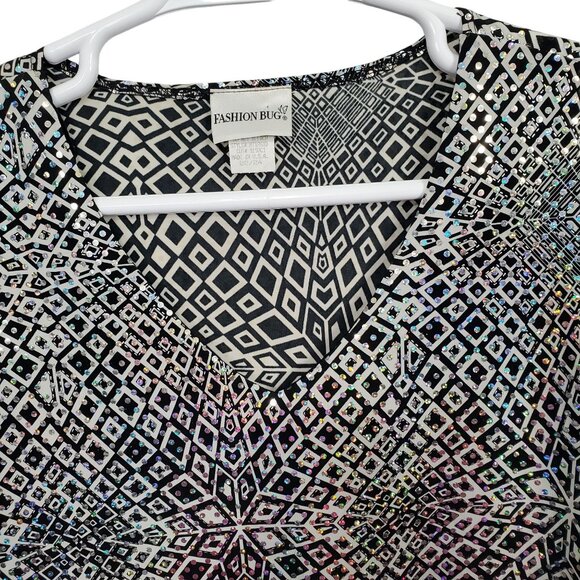 Fashion Bug Size 22 24 Top Mirror Ball Flashy Sequin Geometric Stretch Party - Picture 4 of 14